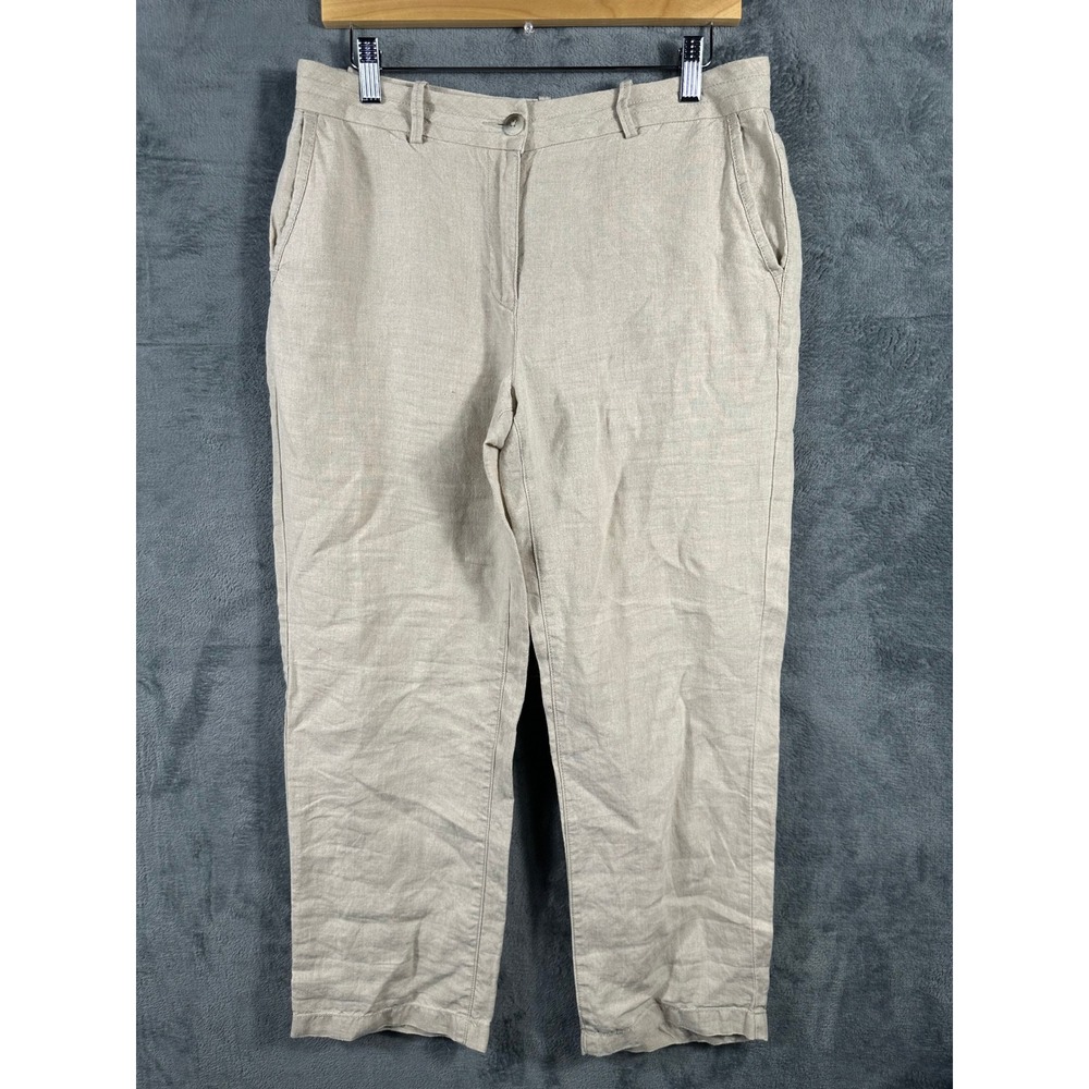 LL Bean Classic Fit 100% Linen Pants Oatmeal Beige 8 Petit 287695